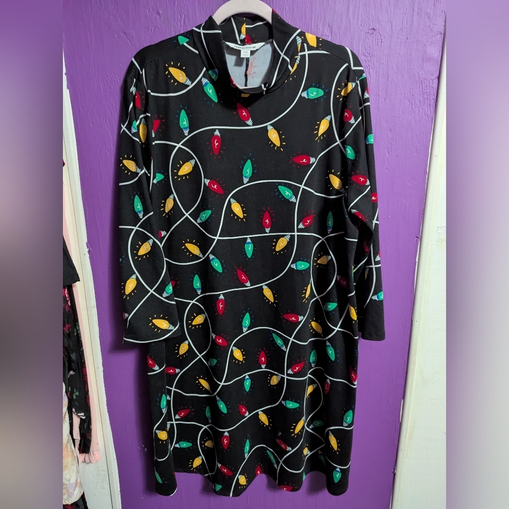 Celebrate Together String Lights Collared Long Sleeve Midi Dress XXL 18 20 - Picture 2 of 4